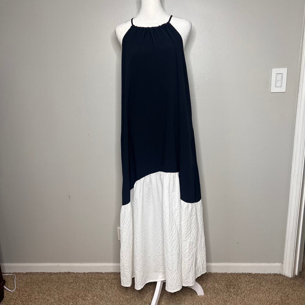 Stitchdrop Navy White Colorblock Dress Size XL Halter‎ Neck Sleeveless Pockets